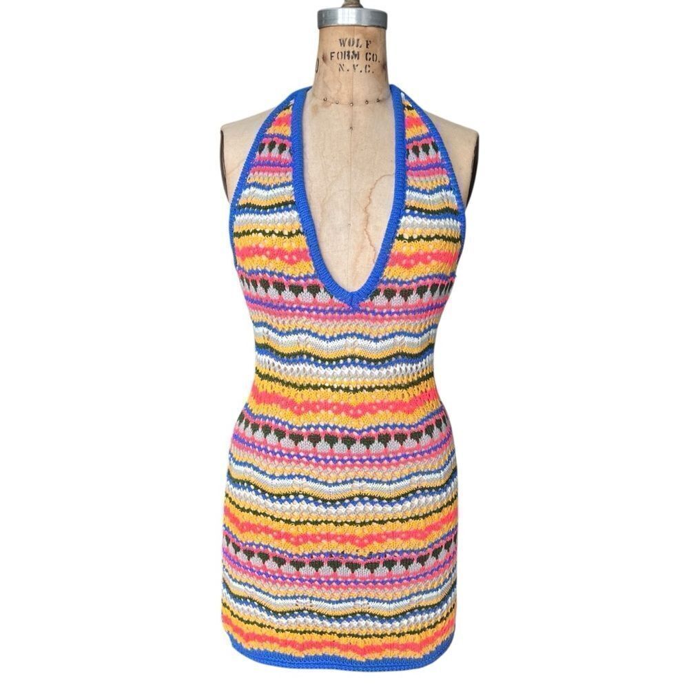 Princess Polly Multicolor Striped Knit Halter Mini Dress Size 6